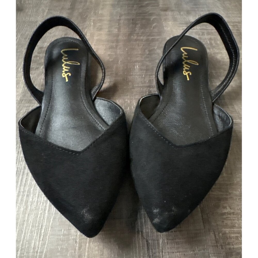 Lulus Black Suede Pointed Toe Slingback Flats Womens Shoes Vegan Suede Flat Sole - Picture 10 of 10
